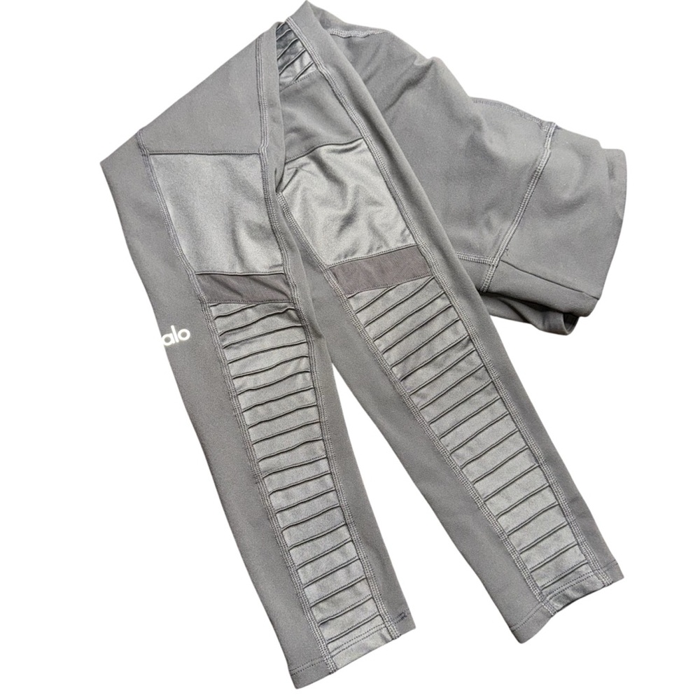 Alo Yoga Leggings Womens Small Gray Moto High Waist Ribbed Panel Athletic